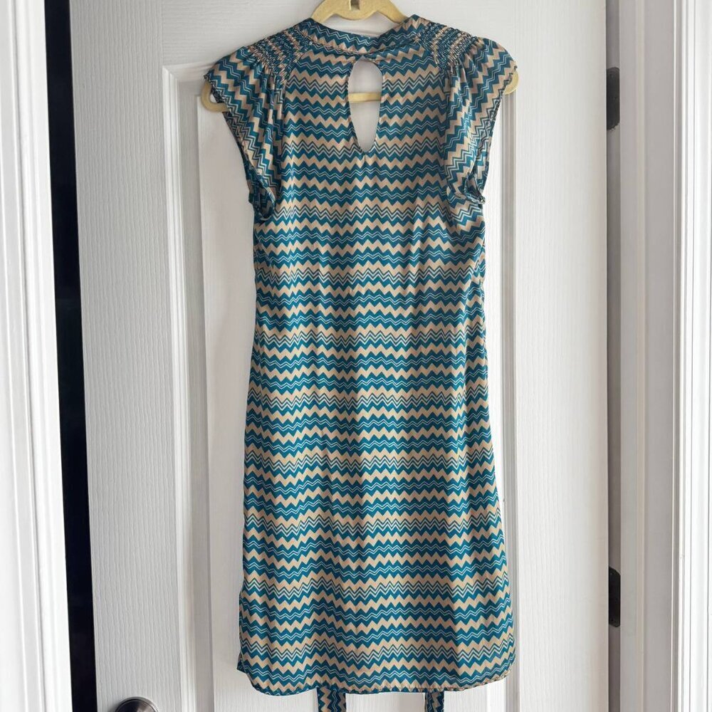 Manila Grace Vintage Satin Chevron Print Midi Dress - Size Small
